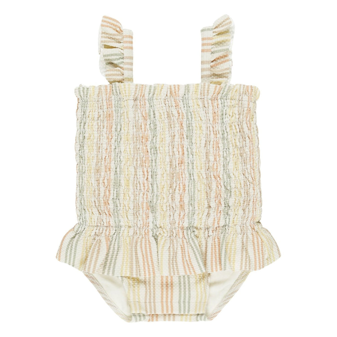 Quincy Mae Smocked One-Piece Swimsuit - Multi-Stripe Swimwear Quincy Mae