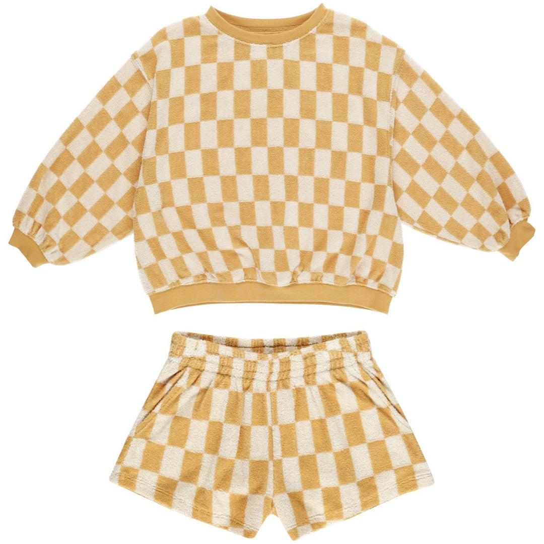 Rylee + Cru Summer Terry Set - Marigold Check Tops & Bottoms Rylee + Cru