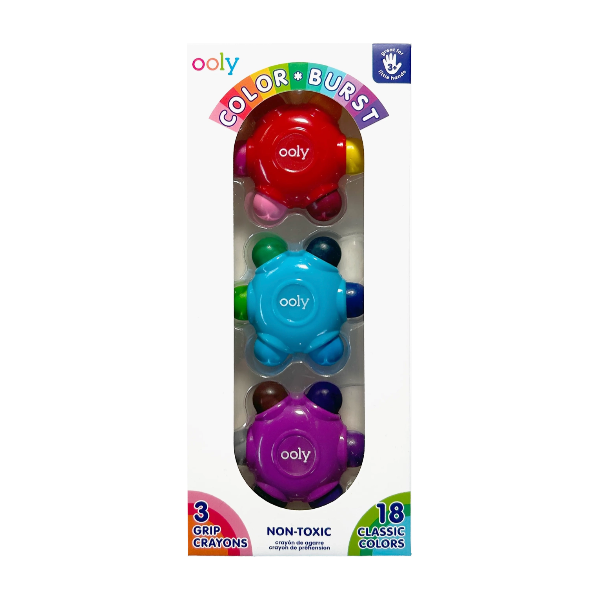 Ooly Color Burst East Grip Crayons- Set of 3, 18 Classic Colors Crayons Ooly