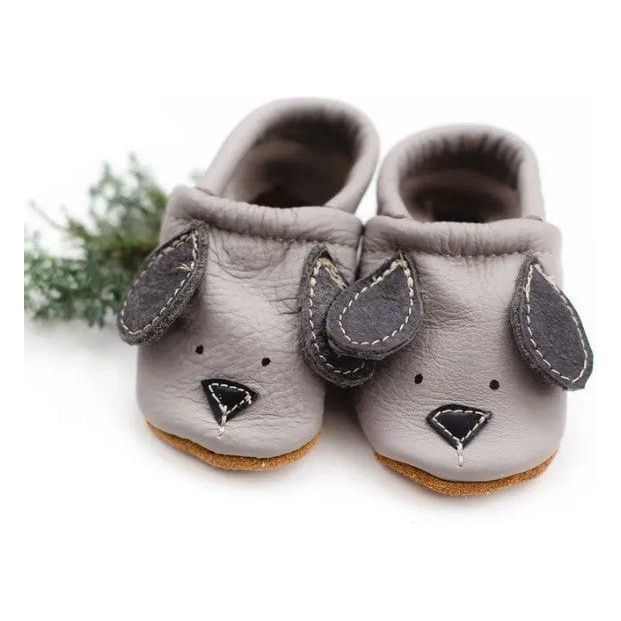 Starry Knight Cute Critter Leather Moccasin- Doggies Gray Baby Shoes Starry Knight Designs