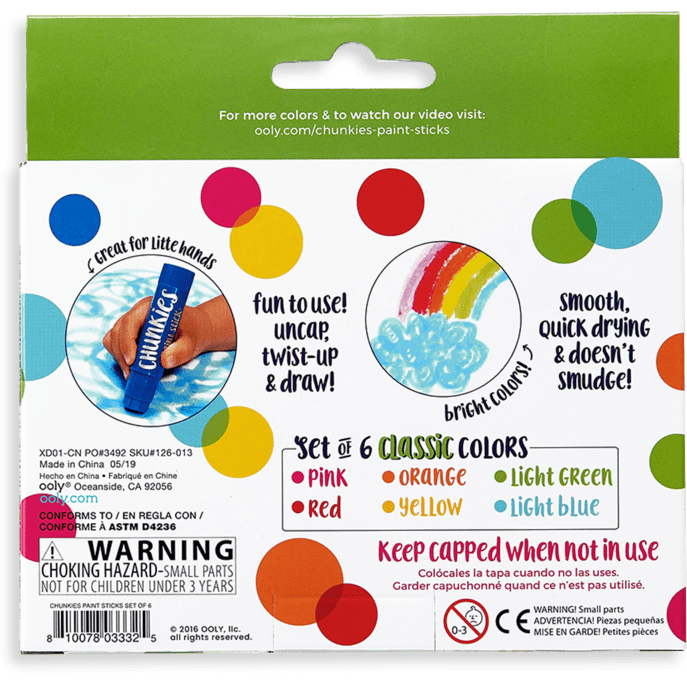 Ooly Chunkies Paint Sticks- Classic Pack: Set of 6 Paint Ooly   