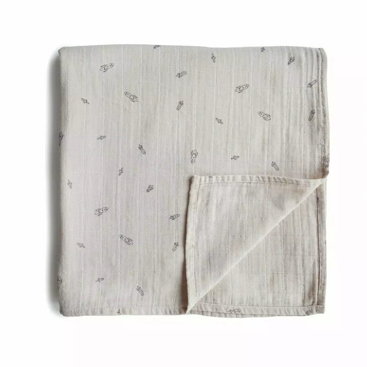 Mushie Muslin Swaddle Blanket Swaddles & Blankets Mushie Rocket Ship  